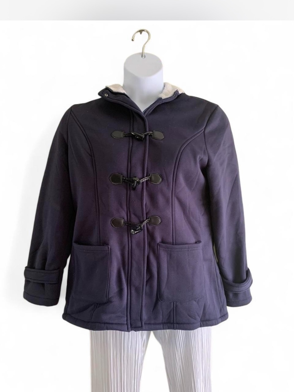 MISSLOOK Navy Hooded Toggle Pea Coat/Jacket size L